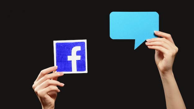 Facebook message online chat hands speech bubble