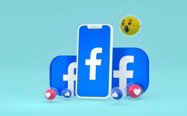 Facebook-pictogram op het scherm smartphone en Facebook-reacties love, wow, like emoji