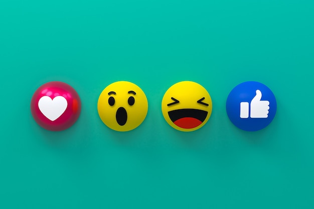 Foto facebook-pictogramreacties emoji 3d render, social media-symbool