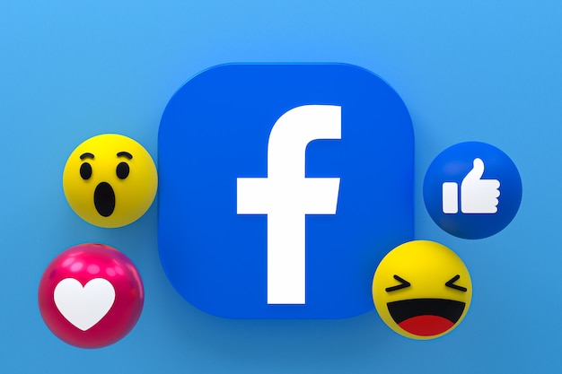 Foto facebook-pictogramreacties emoji 3d render, social media-symbool