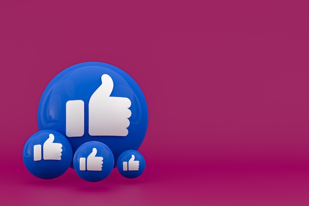 Facebook reacties emoji 3d render, social media ballon symbool met facebook iconen patroon