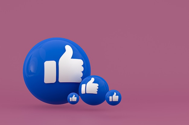 Facebook reacties emoji 3d render, social media ballon symbool met facebook iconen patroon