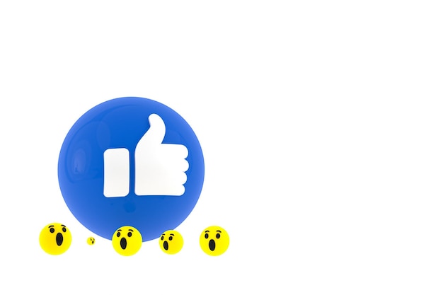 Facebook reacties emoji 3d render, social media ballon symbool met facebook iconen patroon