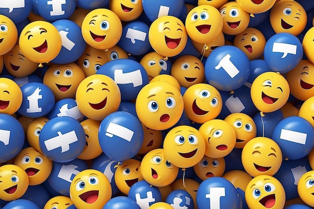 Facebook reacties emoji 3d rendering sociale media ballon symbool met Facebook iconen patroon