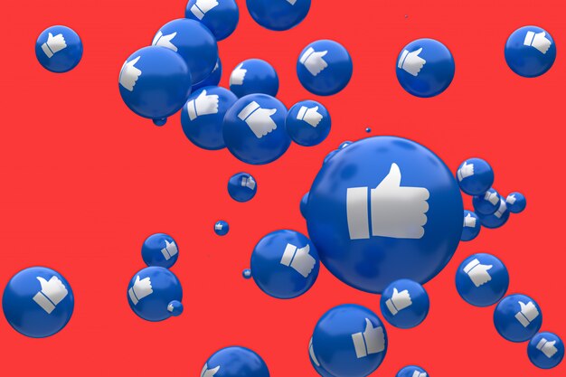 Photo facebook reactions emoji 3d render premium photo,social media balloon symbol with like thumbs up icons pattern