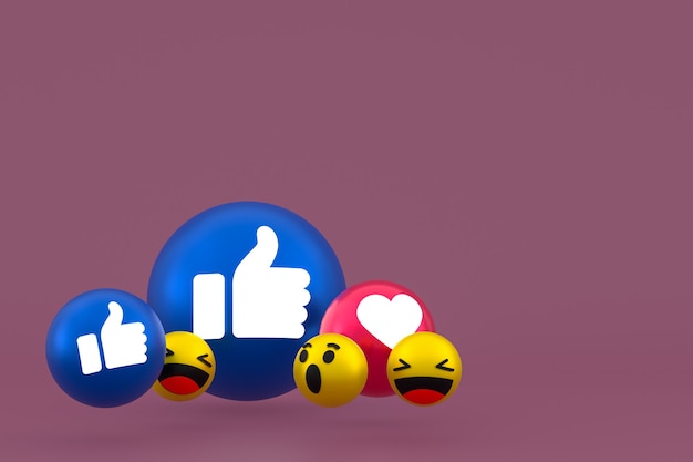 Facebook reactions emoji 3d render,social media balloon symbol on brown