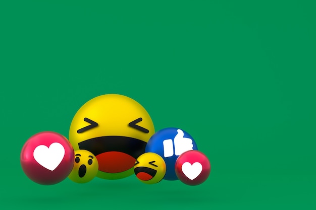 Photo facebook reactions emoji 3d render,social media balloon symbol on green