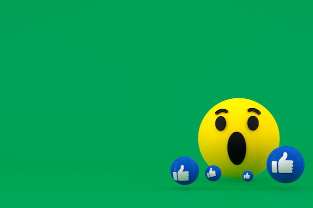 Reazioni di facebook emoji rendering 3d, simbolo del palloncino dei social media con motivo di icone di facebook