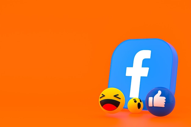 Foto reazioni di facebook emoji rendering 3d, simbolo del palloncino dei social media con motivo di icone di facebook