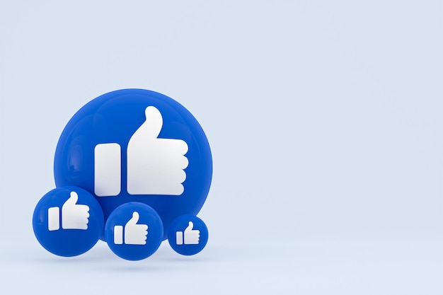 Facebook 반응 이모티콘 3d 렌더링, Facebook 아이콘 패턴이 있는 소셜 미디어 풍선 기호