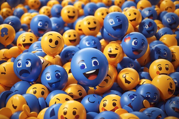 Facebook reactions emoji 3d rendersocial media balloon symbol with facebook icons pattern