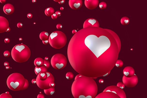 Facebook reactions heart emoji 3d render on red background