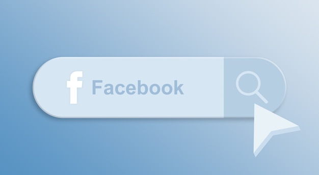 facebook на панели поиска с курсором мыши 3d
