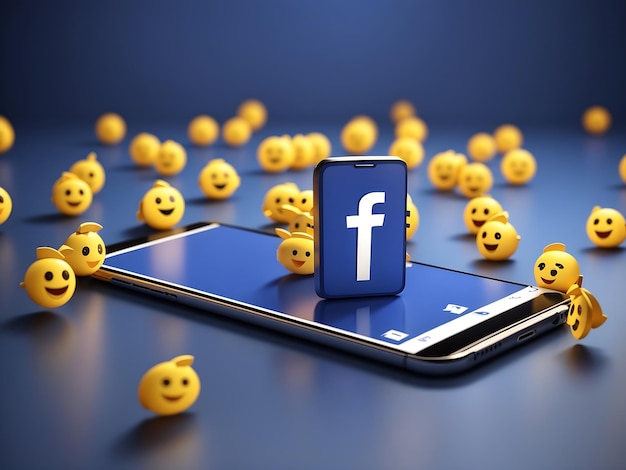 Фото Символ facebook на экране смартфона или мобильного 3d-рендеринга и реакции facebook lovewowlike emoji