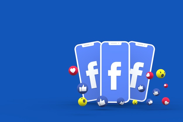 Facebook symbol on screen smartphone or mobile and Facebook reactions 3d render