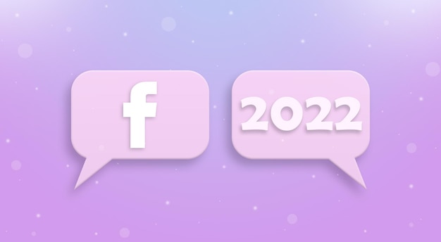 Facebookicon and new year 2022 on speech bubble 3d