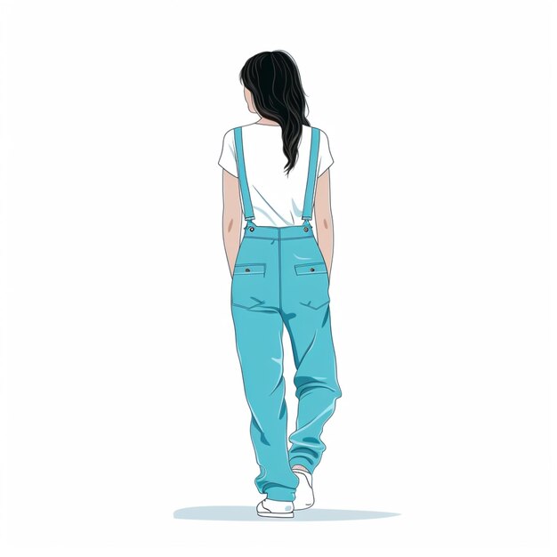 Photo faceless woman wearing cyan dungarees