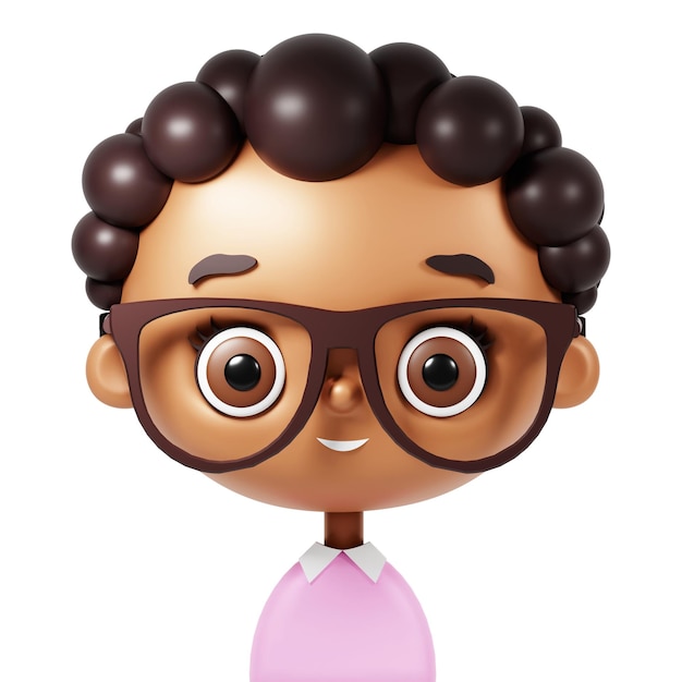 Faces Avatar Portrait African American boy with glasses 3d illustration Cartoon style