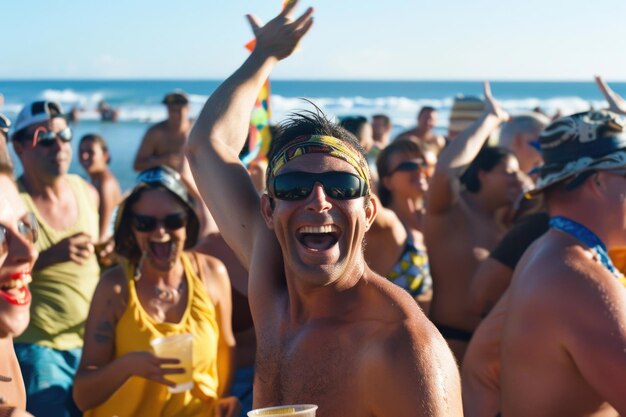 Faces beaming with excitement at a lively beach party