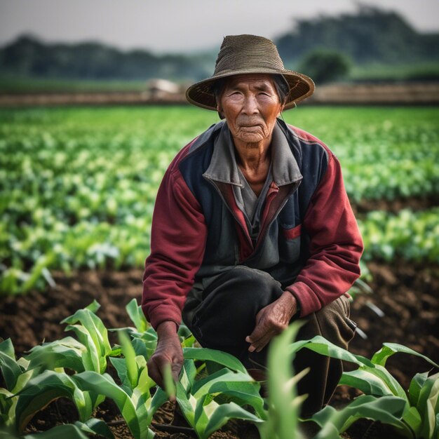 Photo faces of the harvest portraits from asian fields