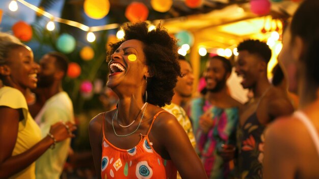 Photo faces lit up with joy at a vibrant summer party