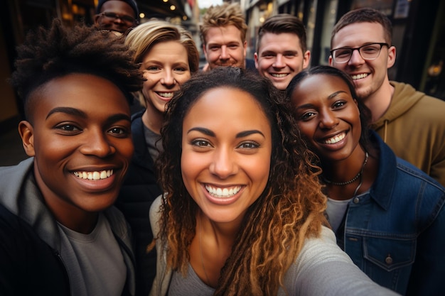 Faces of multiracial people looking at camera