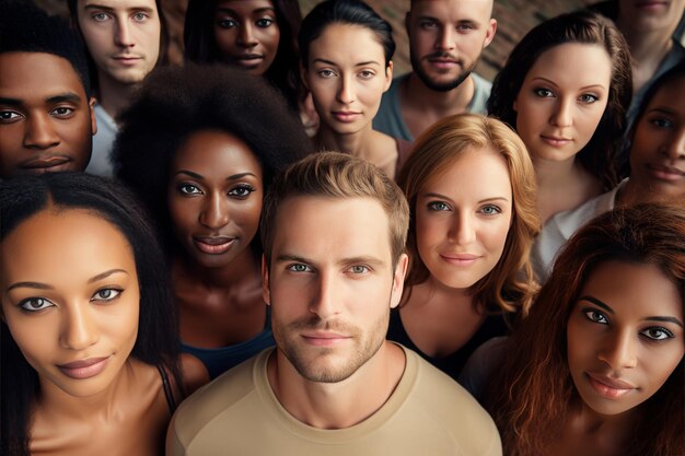 Foto facce di persone multirazziali che guardano la telecamera