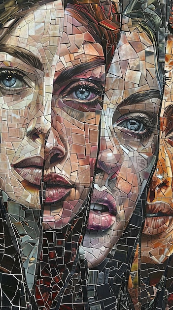 The faces of women in mosaic pieces