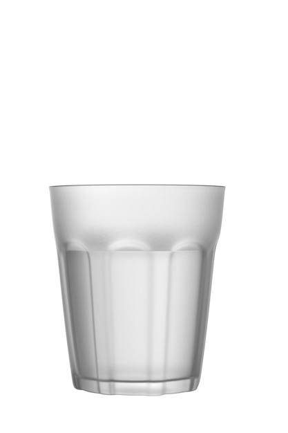 Граненый стакан, наполненный водой на белом фоне, изолированный на белом фоне d рендеринга