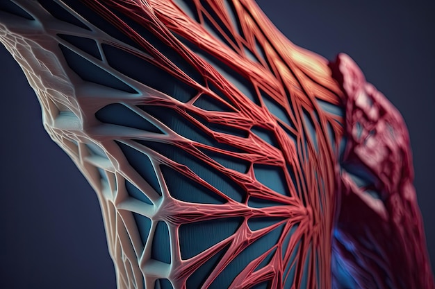 Faceted model of muscle fibers of arm in closeup created with generative ai