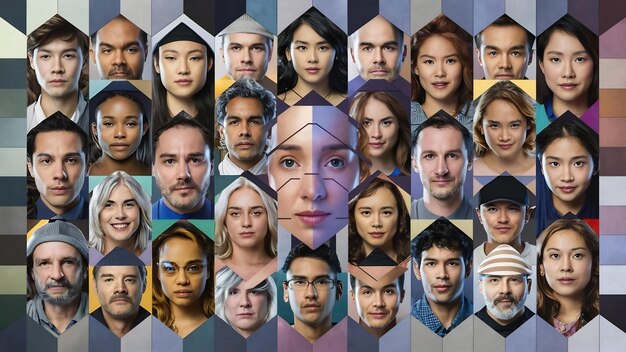 Photo facial recognition collage concept