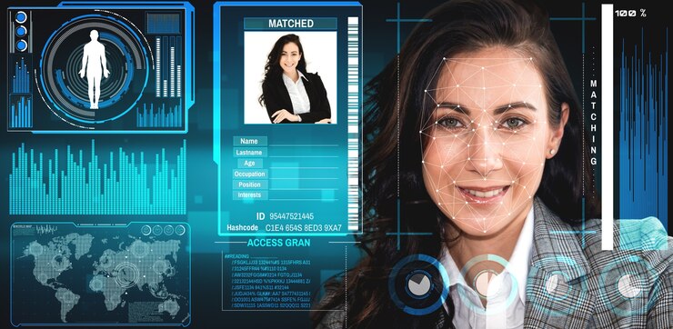 Photo facial recognition technology scan and detect people face for identification