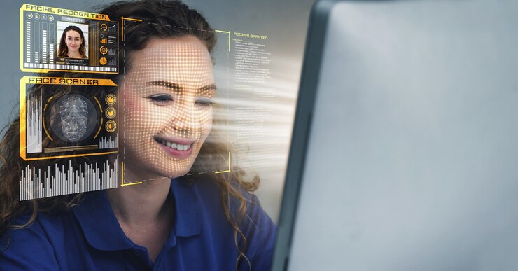Photo facial recognition technology scan and detect people face for identification
