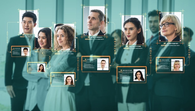 Технология распознавания лиц сканирует и обнаруживает лица людей для идентификации