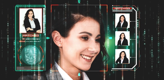 La tecnologia di riconoscimento facciale scansiona e rileva il volto delle persone per l'identificazione