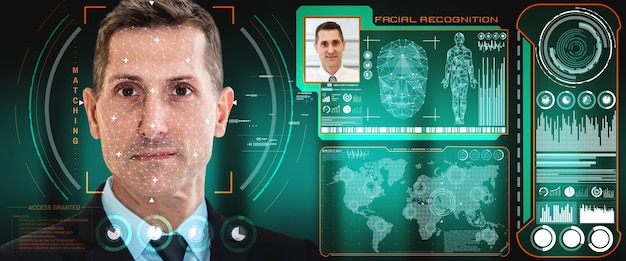 Photo facial recognition technology scan and detect people face for identification