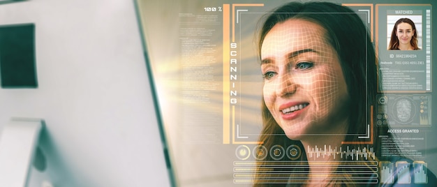 La tecnologia di riconoscimento facciale scansiona e rileva i volti delle persone per l'identificazione