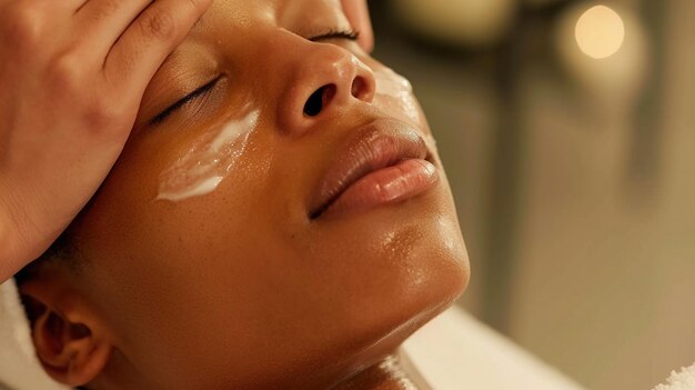 Facial Treatment for Hydrated Glowing SkinCloseup of a tranquil person receiving a hydrating facia