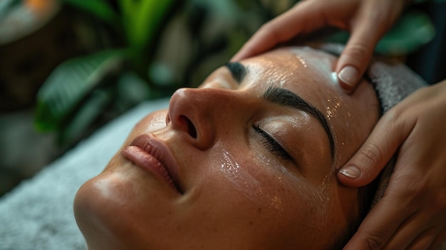 Photo facial treatment for hydrated glowing skincloseup of a tranquil person receiving a hydrating facia