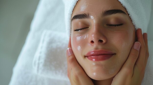 Photo facial treatment with white towel orderly arrangements synthetisminspired