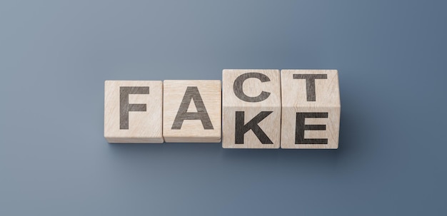 Fact or Fake concept Flip blocks change word fake to fact every fact requires verification so that it does not turn into fake