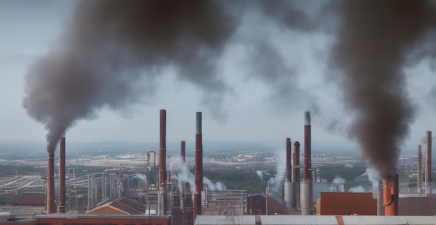 Factories pollute the environment with smoke