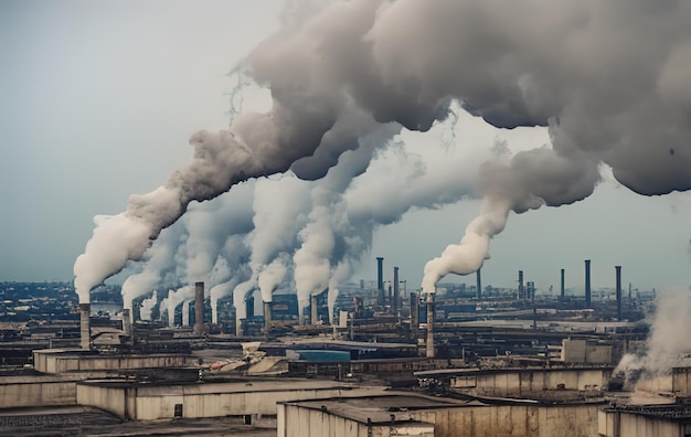 Factories pollute nature with their smoke