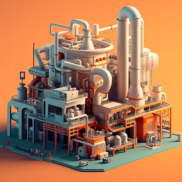 Factory 3d cartoon illustration Generative AI Factory building pipe smoke