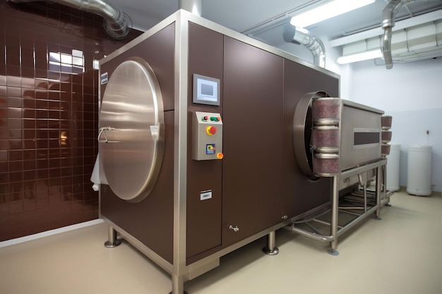 Foto fabbrica di produzione di fagioli industria alimentare industriale cioccolato cacao dolce industria manifatturiera ai generativa