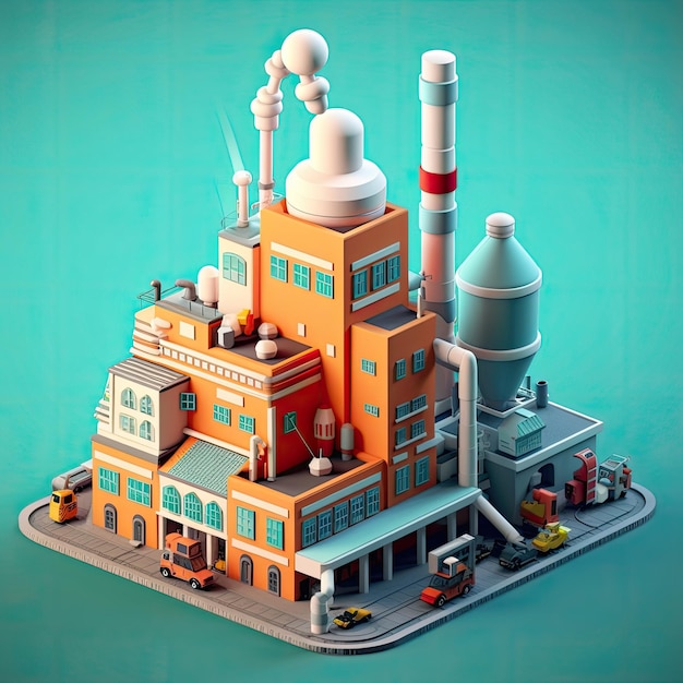 Factory d cartoon illustration generative ai