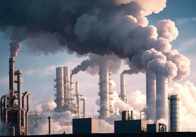 Factory polluting the environment ecology concept