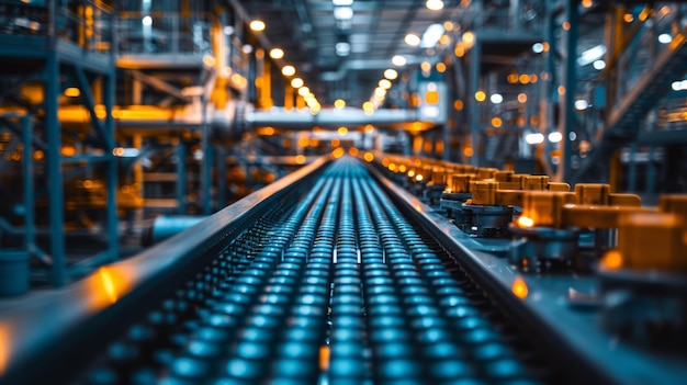 Photo factory production line with conveyor belt close up