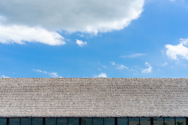 Factory roof with blue sky background.