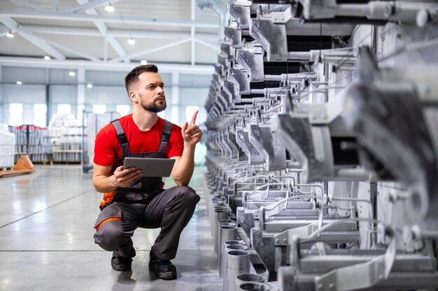 Photo factory supervisor checking productivity of new automated production machine